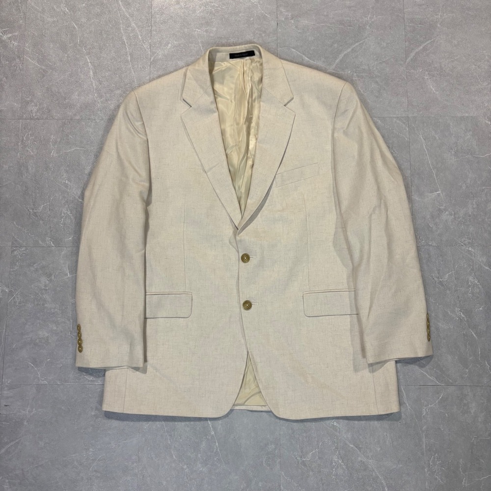 Chaps Mens Beige Herringbone Two Button Blazer Sport Coat Jacket 4413